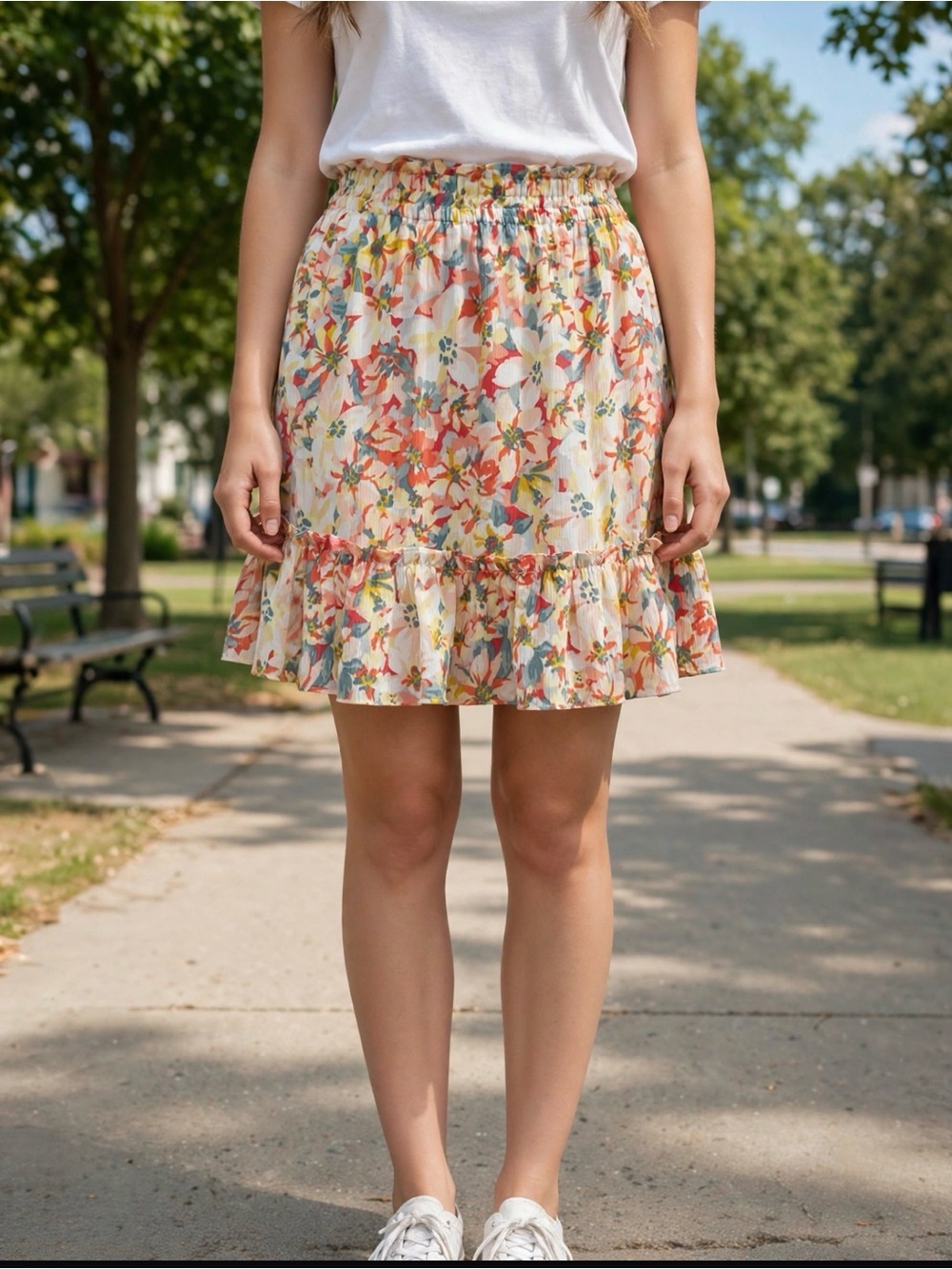Floral Ruffle Mini Skirt in Multicolor